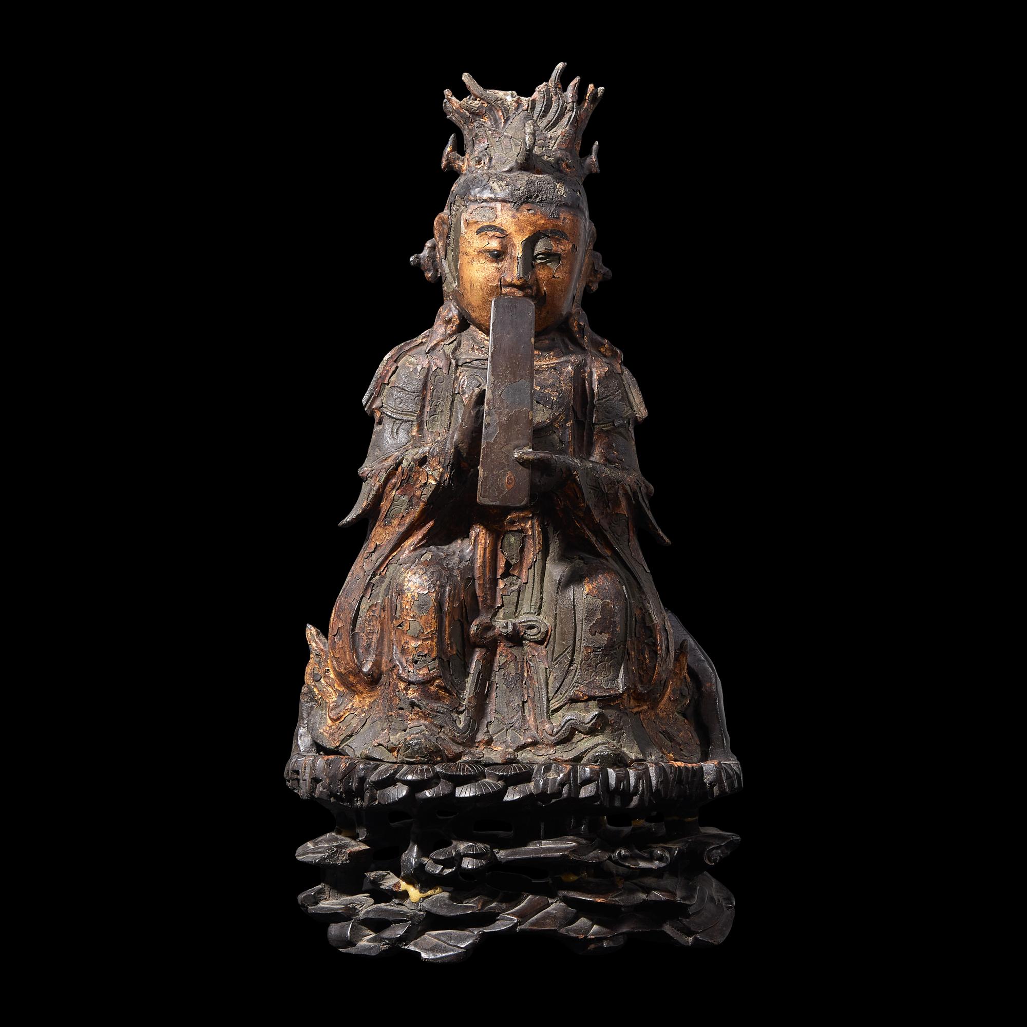 A Chinese Parcel Gilt-Lacquered Bronze Figure of Bixiayuanjun, Ming Dynasty 明 銅局部漆金碧霞元君