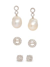 A Collection of White Gold and Diamond Earrings/Jackets,