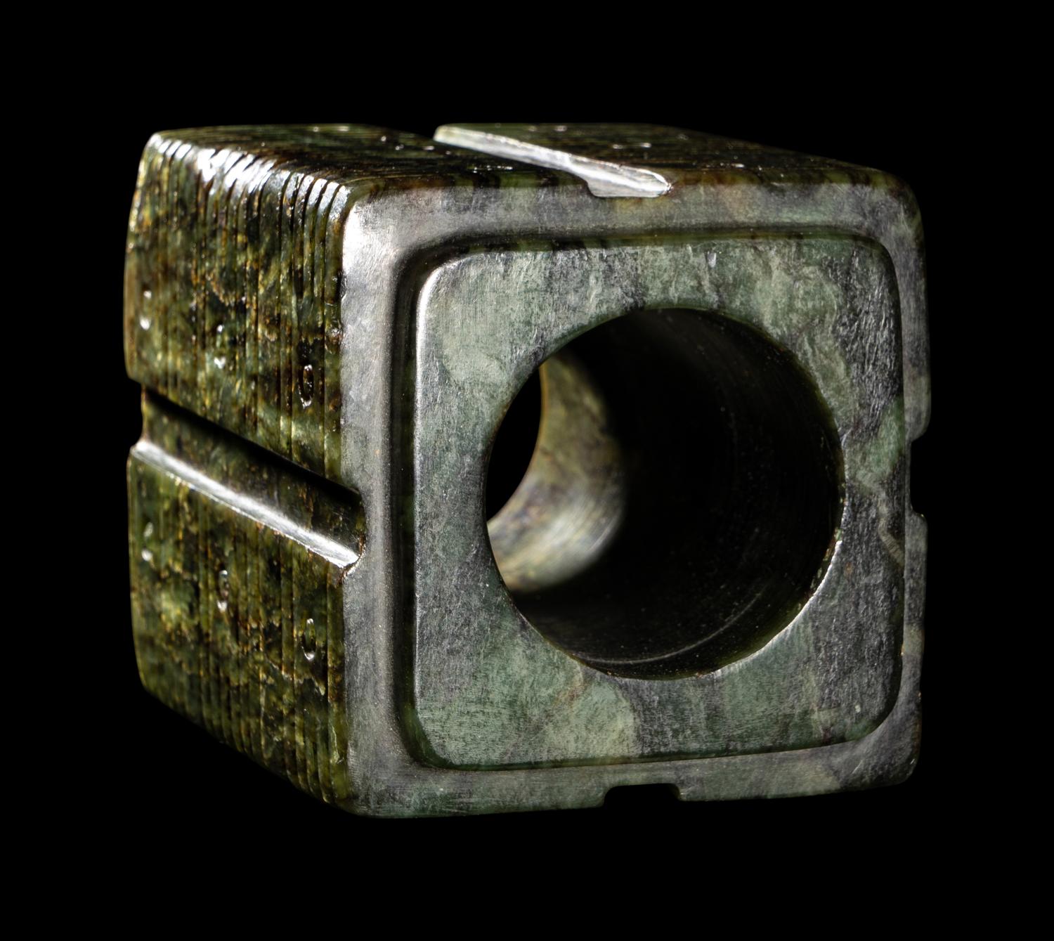 A Chinese Carved Green Jade Cong