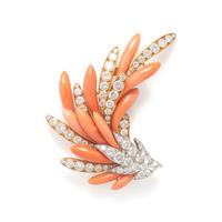 M. Gérard, Coral, Diamond, and Yellow Gold Brooch