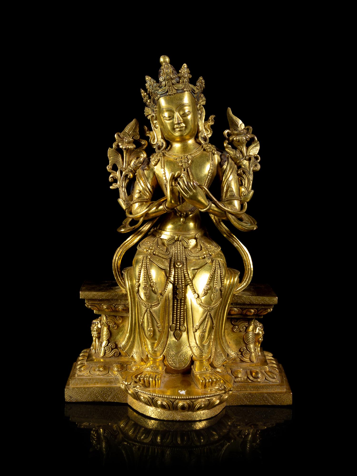 A Sino-Tibetan Gilt Bronze Figure of Maitreya Bodhisattva