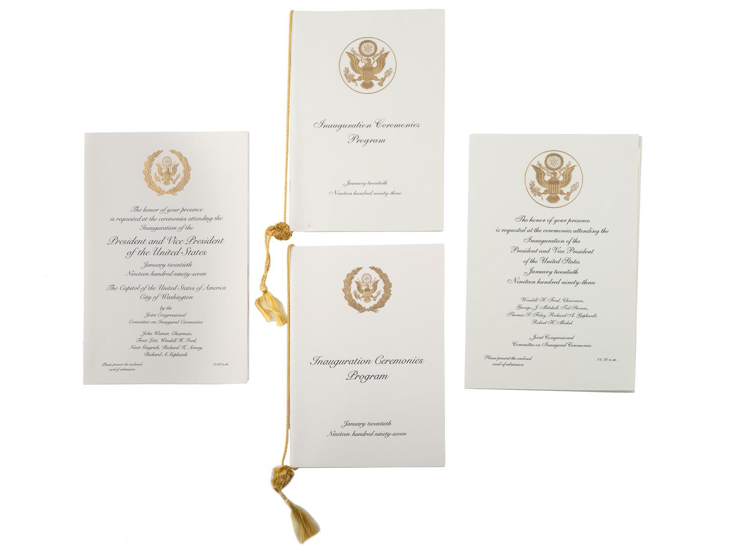 [CLINTON, William Jefferson (b. 1946)]. Signed pamphlet with inauguration and presidential ephemeral