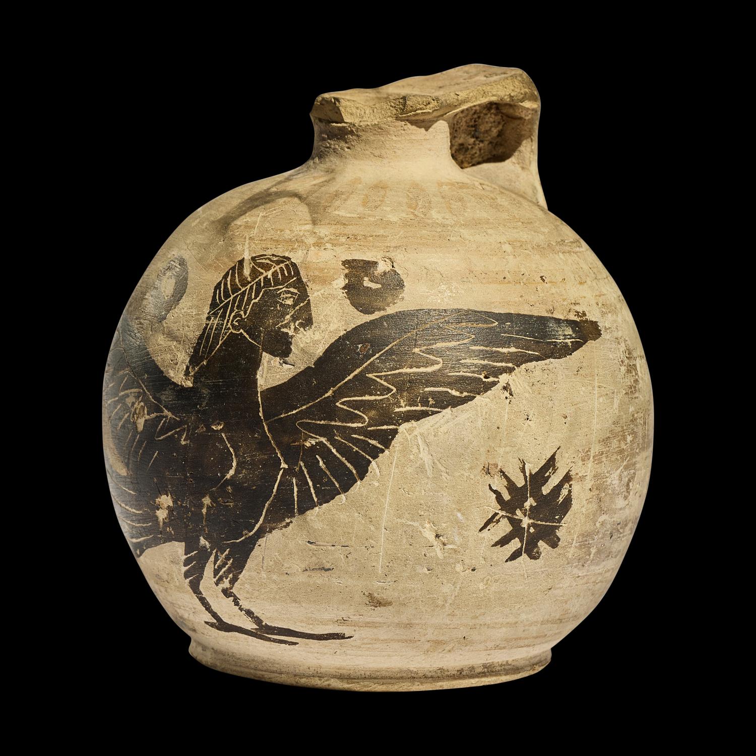 A Corinthian Black-Figured Aryballos with Siren