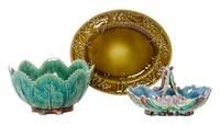 A Group of Three Majolica Table Articles Width of serving platter 19 inches.