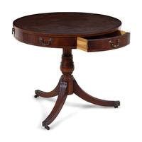 A George III Style Tooled Leather Inset Mahogany Drum Table