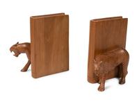 A Pair of Painted Wood Leopard Bookends