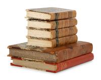 Six Gilt-Tooled Leather Books with Marbled Boards