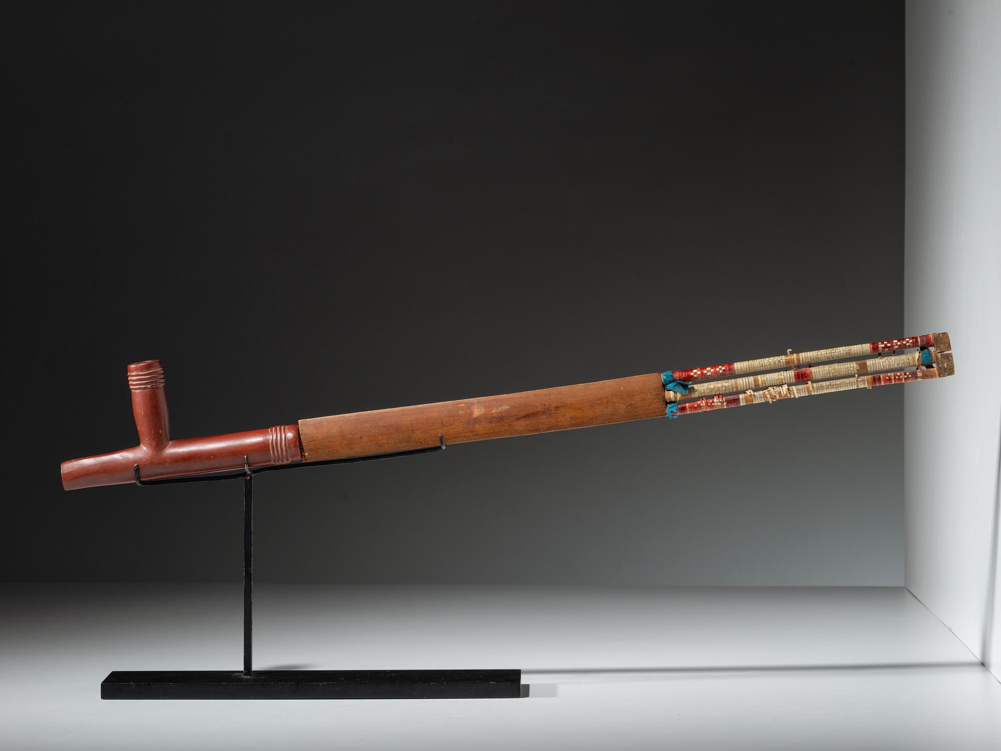 Eastern Dakota Quilled Pipe Stem, with Catlinite Bowl