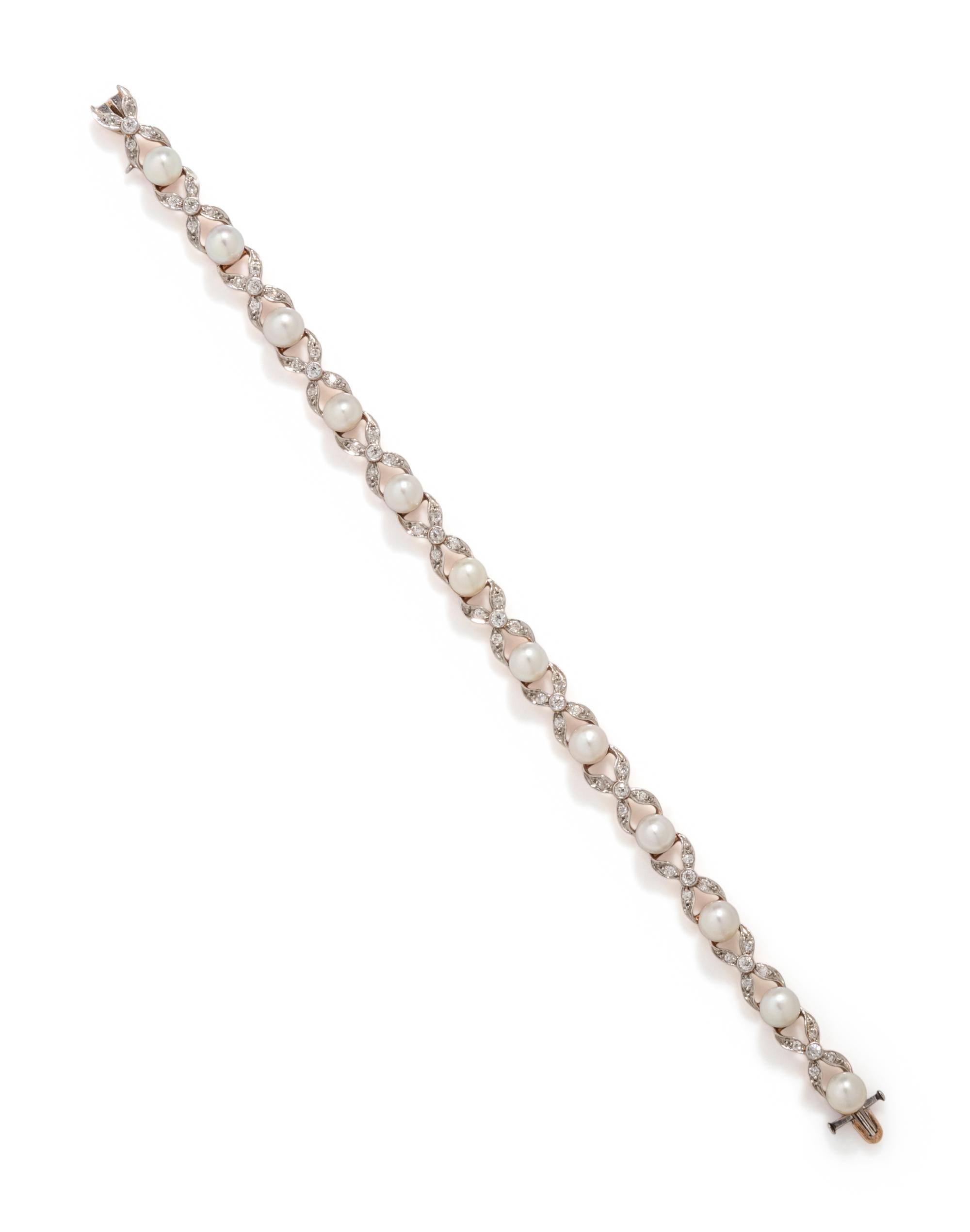 EDWARDIAN, CULTURED PEARL AND DIAMOND BRACELET