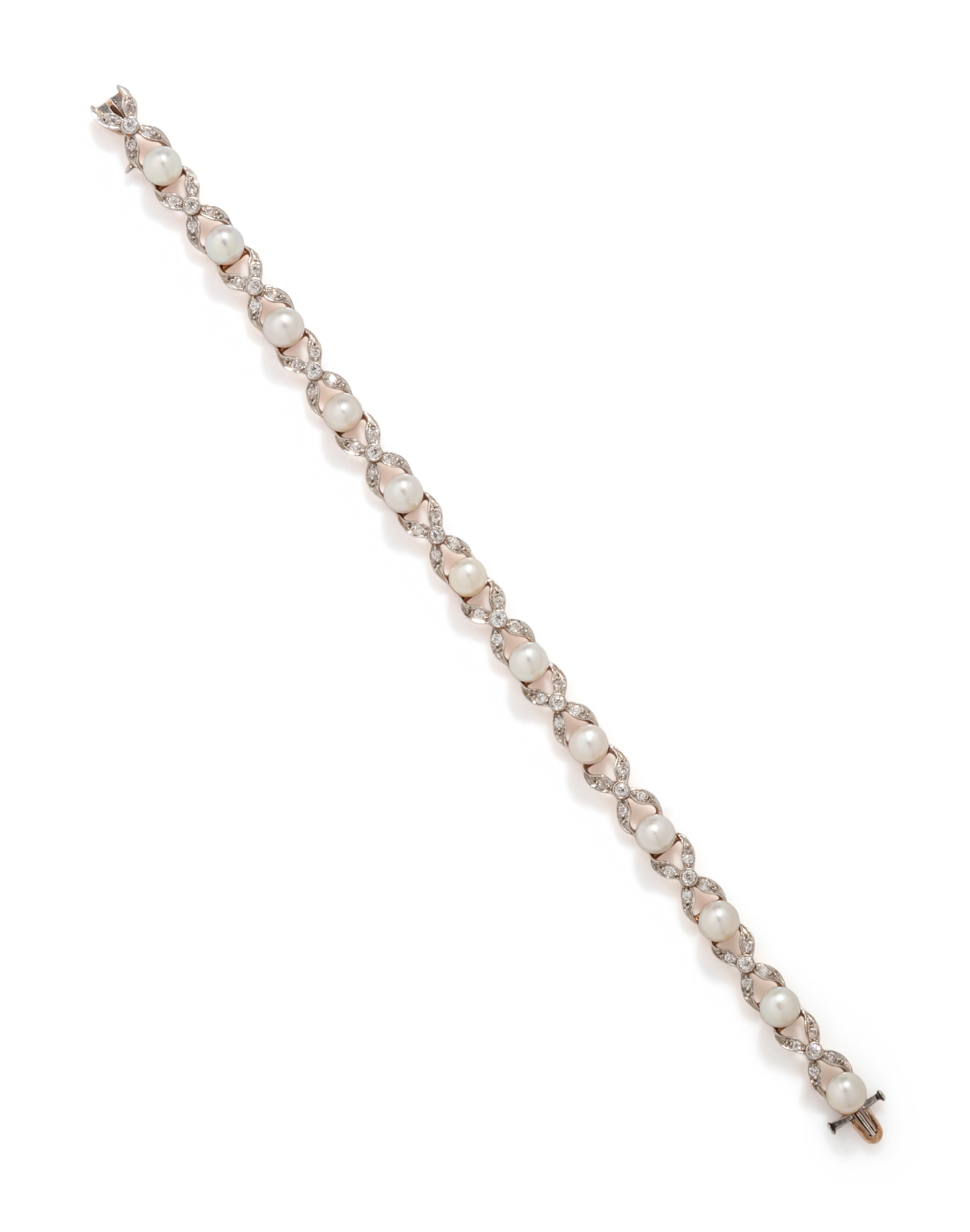 EDWARDIAN, CULTURED PEARL AND DIAMOND BRACELET