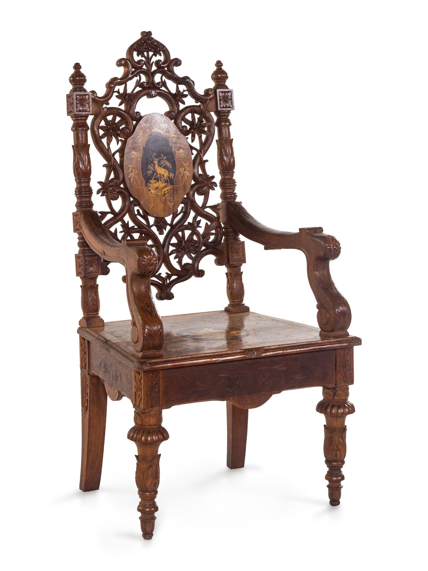 A Black Forest Marquetry Armchair