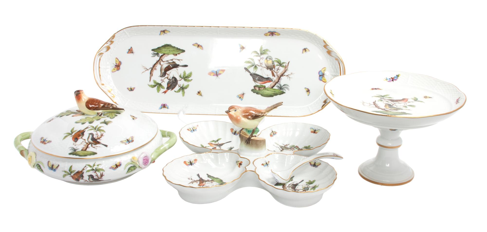 A Group of Four Herend Porcelain Serving Dishes Width of first 19 3/4 inches.
