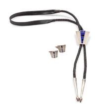 Silver, Lapis, and Onyx Bolo and Cufflinks