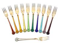 A Set of 24 Danish Enameled Spoon and Forks Length 5 inches. — David Anderson, 20th Century