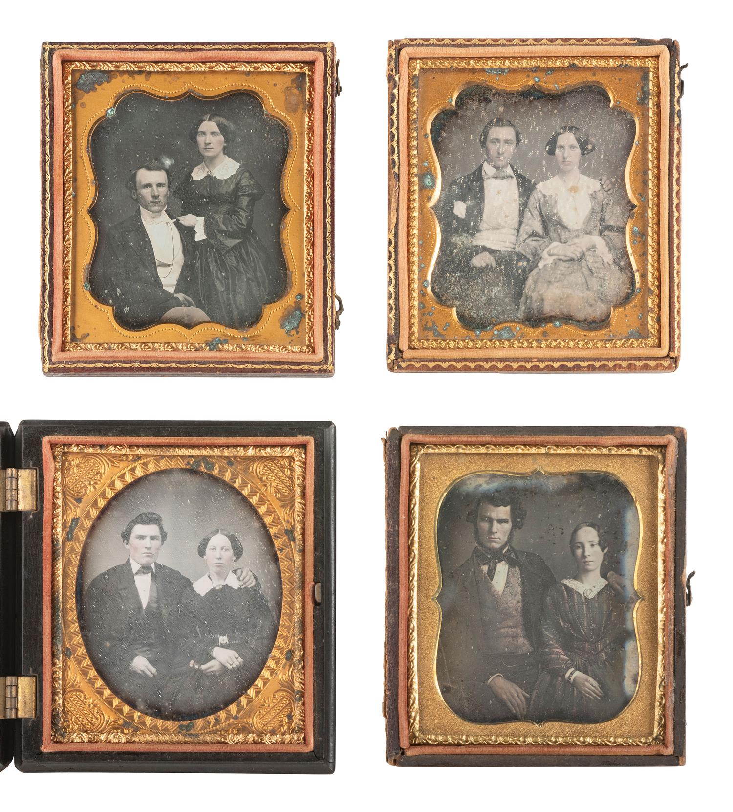 [EARLY PHOTOGRAPHY]. 16 sixth plate daguerreotype portraits of affectionately posed couples.