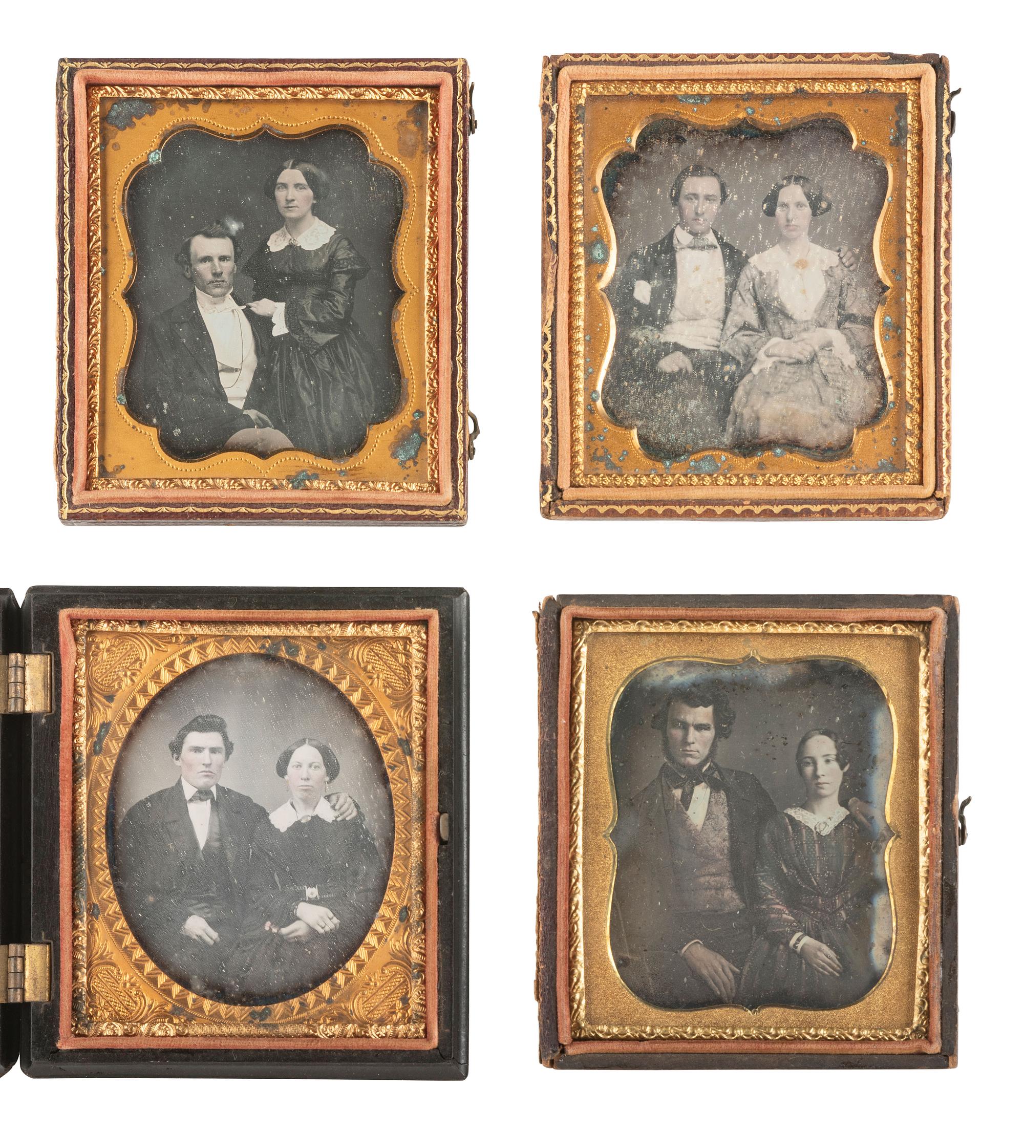 [EARLY PHOTOGRAPHY]. 16 sixth plate daguerreotype portraits of affectionately posed couples.