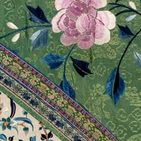 A Chinese Apple Green Ground Embroidered 'Peonies and Insects' Silk Lady's Robe, Changyi, 19th Century 清晚期 蘋果綠地綉牡丹草蟲氅衣