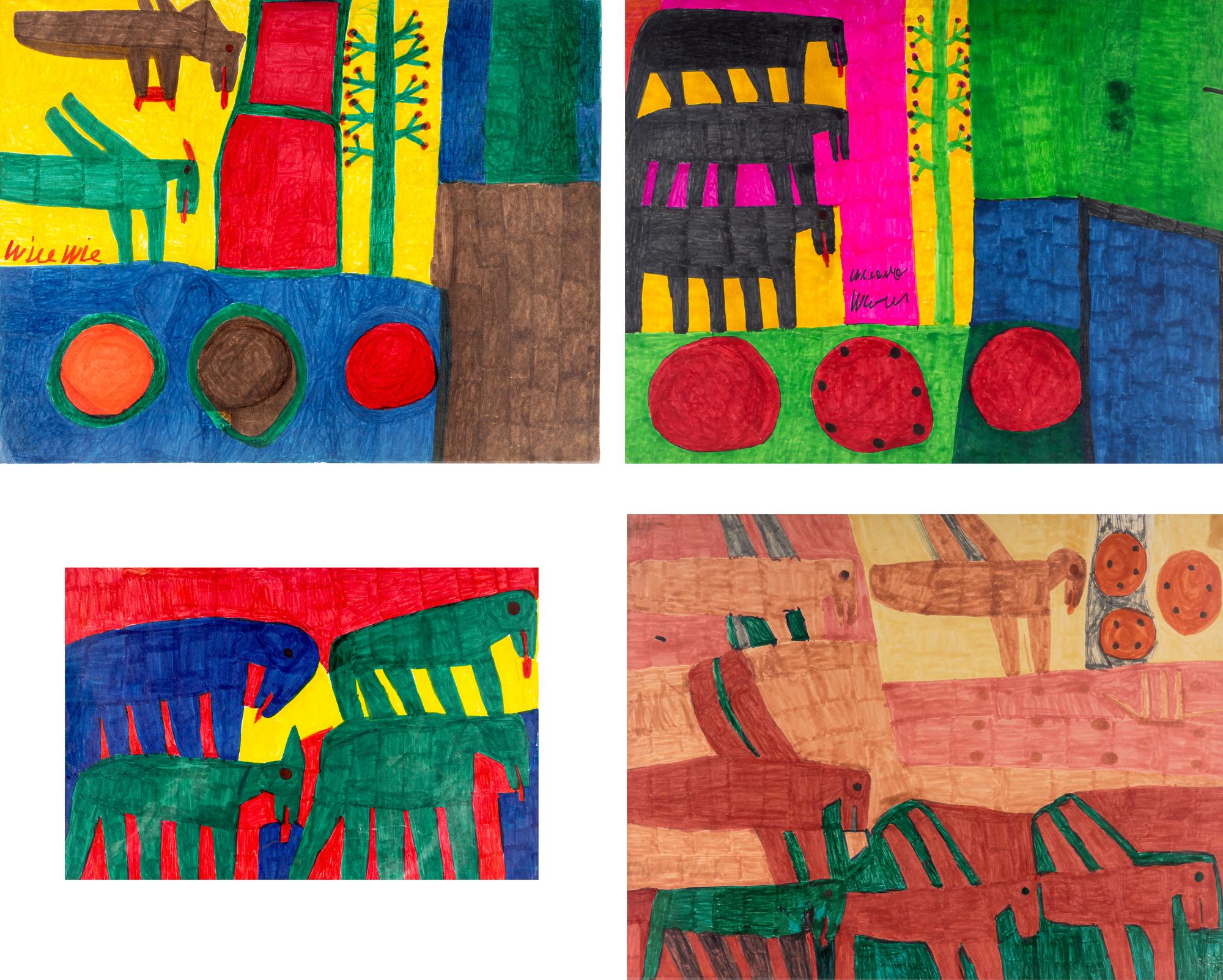 Untitled (Prehistoric Animals), Untitled (Prehistoric Animals), Untitled (Prehistoric Animals) and Untitled (Prehistoric Animals (four works)