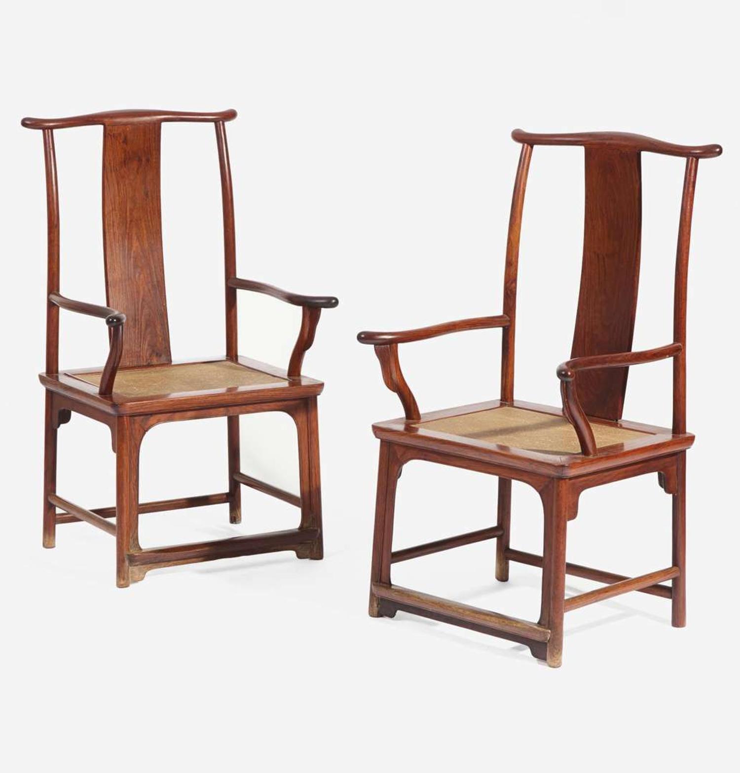 A pair of Chinese huanghuali armchairs, Sichutou Guanmaoyi 黄花梨四出頭官帽椅一對 Late Ming to Qing dynasty 晚明或清