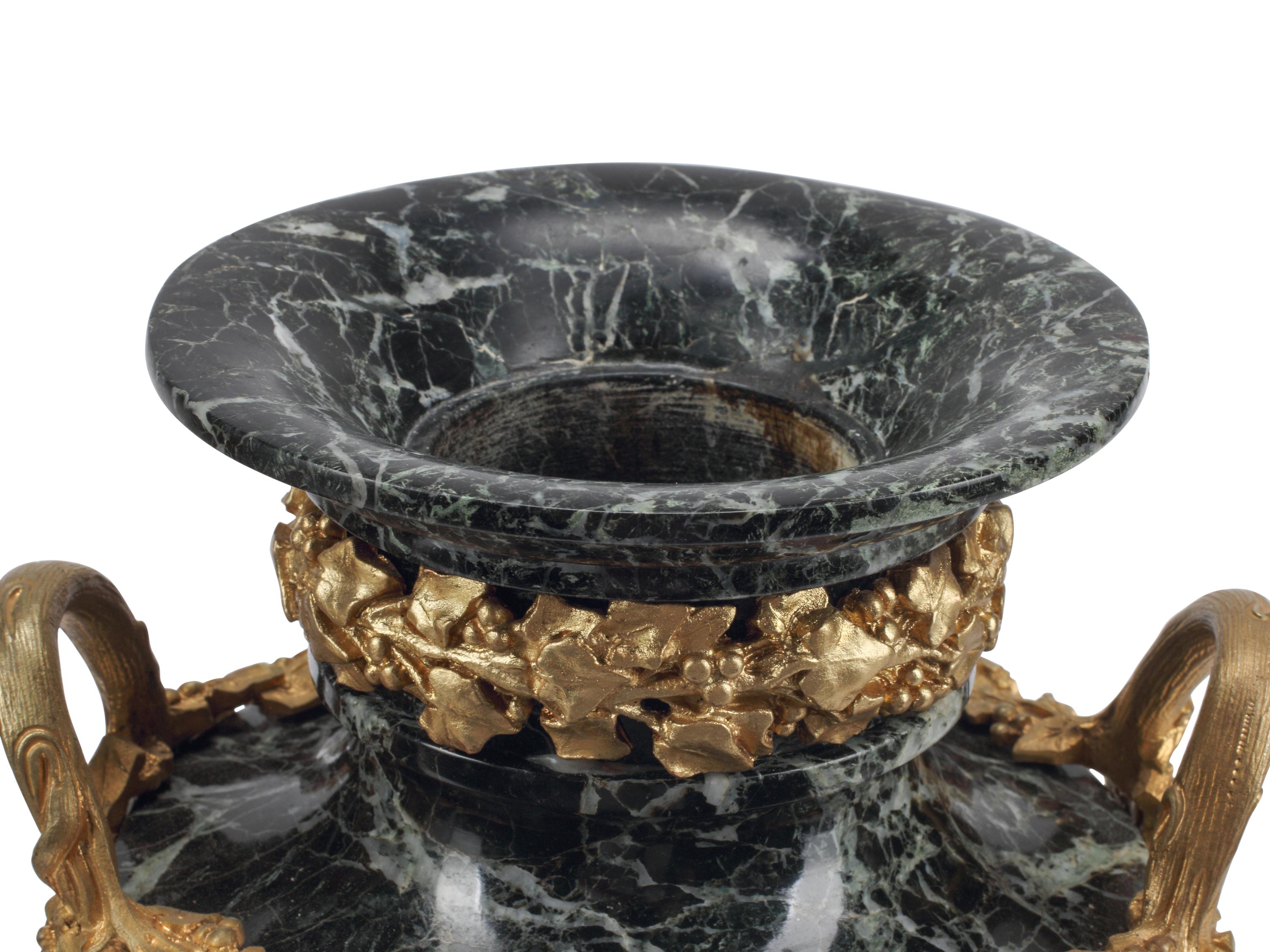 A Pair of Louis XV Style Gilt Bronze Mounted Marble Urns