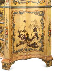 An Italian Baroque Style Cream and Polychrome Painted Bureau Cabinet