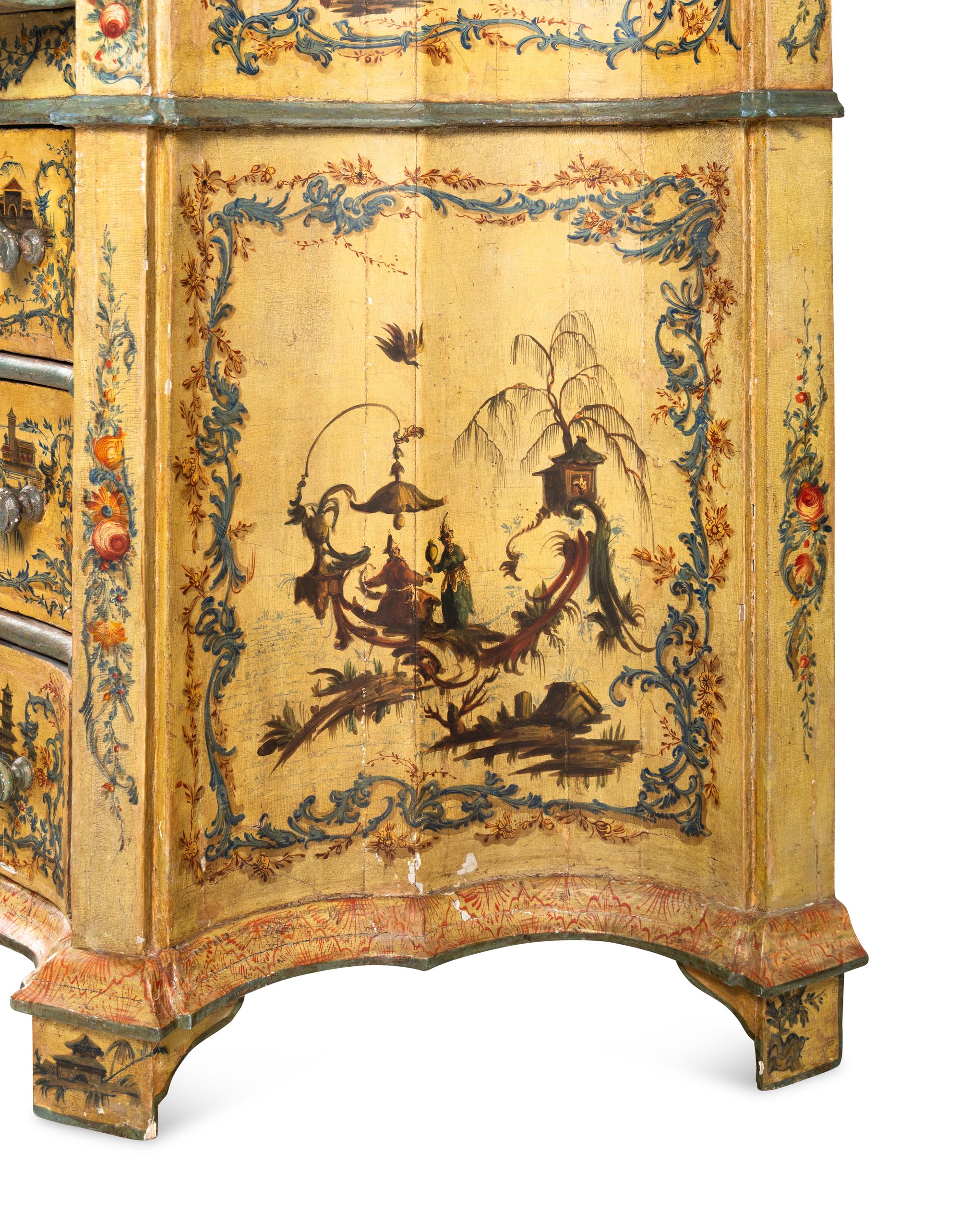 An Italian Baroque Style Cream and Polychrome Painted Bureau Cabinet