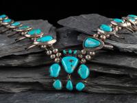 Navajo Silver and Turquoise Squash Blossom Necklace