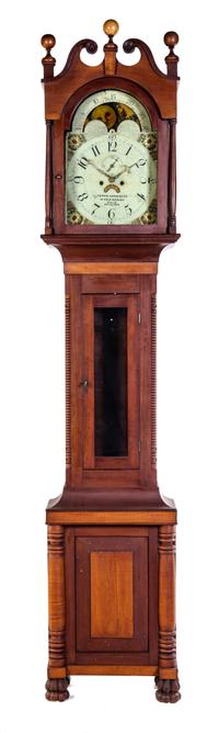 An American Maple Tall Case Clock Height 97 inches. — PETER GRUMBINE, WAYNESBORO, PA