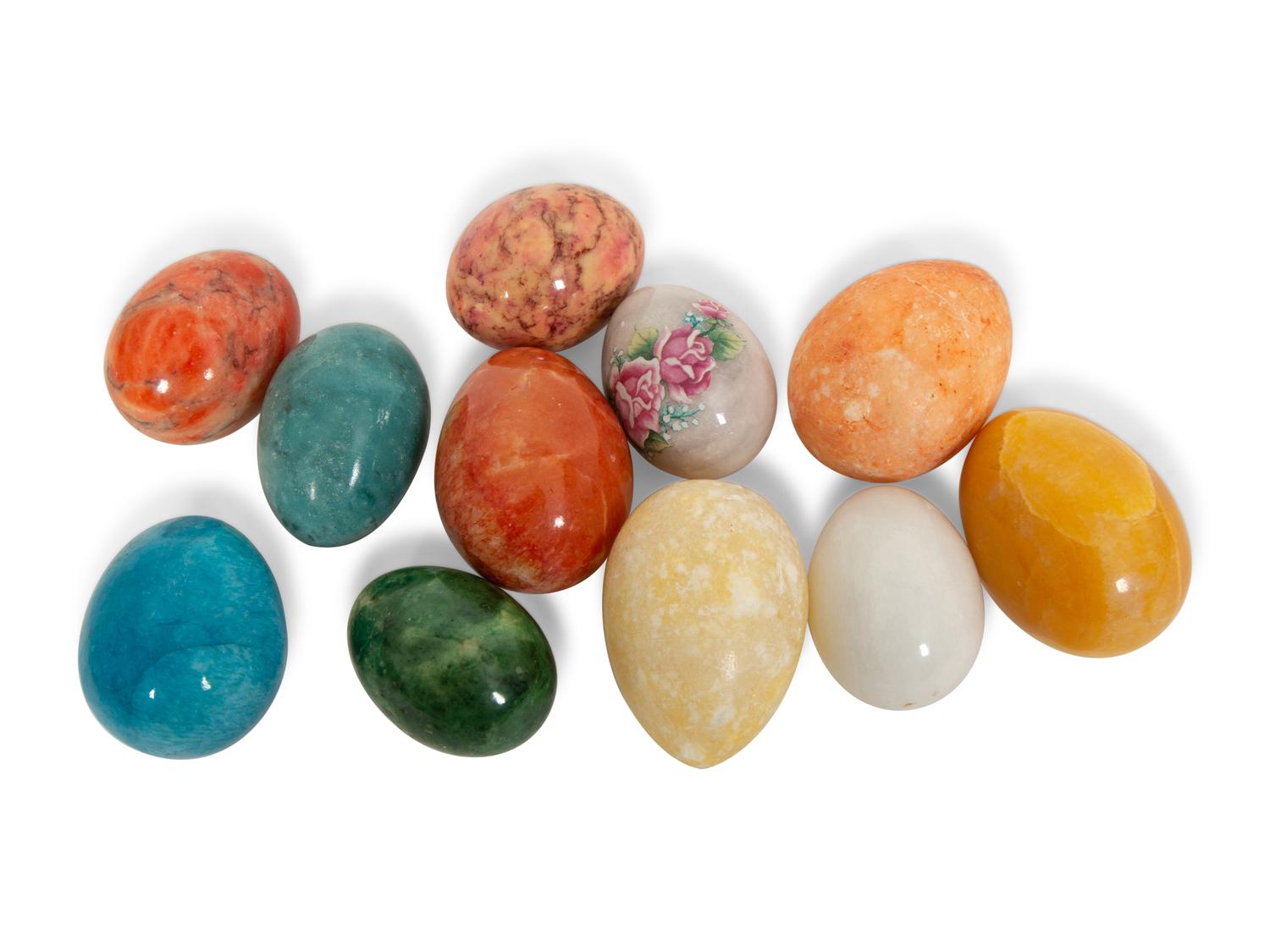 A Collection of Eleven Marble, Alabaster and Onyx Eggs