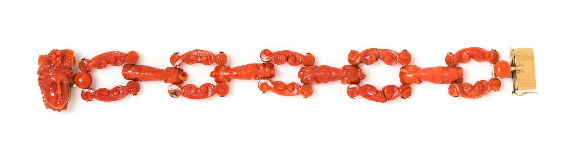 A Victorian 18 Karat Yellow Gold and Coral Bracelet, 19.20 dwts.
