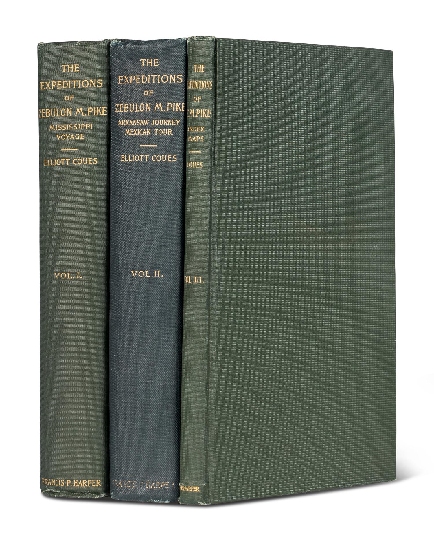 PIKE, Zebulon Montgomery (1779-1813). Elliott COUES, editor. The Expeditions of Zebulon Montgomery Pike, To Headwaters of the Mississippi River Through Louisiana Territory, and in New Spain, During the Years 1805-6-7 . New York: Francis P. Harper, 1895.
