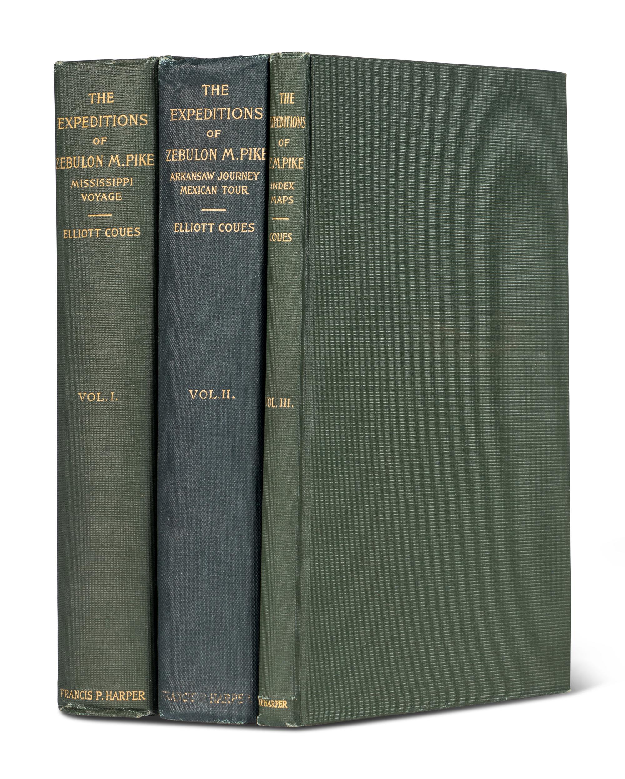 PIKE, Zebulon Montgomery (1779-1813). Elliott COUES, editor. The Expeditions of Zebulon Montgomery Pike, To Headwaters of the Mississippi River Through Louisiana Territory, and in New Spain, During the Years 1805-6-7 . New York: Francis P. Harper, 1895.
