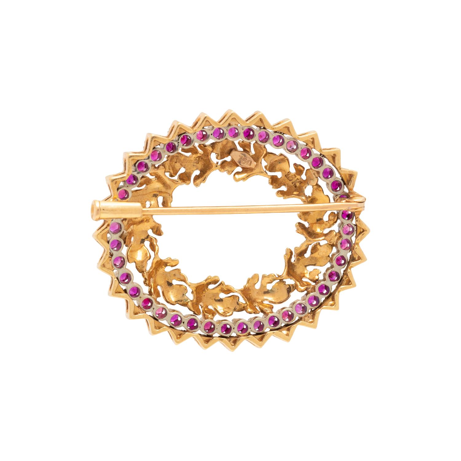 GOLD AND RUBY LEAF BROOCH