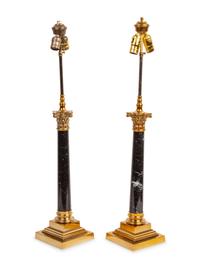 Two Pairs of Glass and Marble Empire Style Lamps
