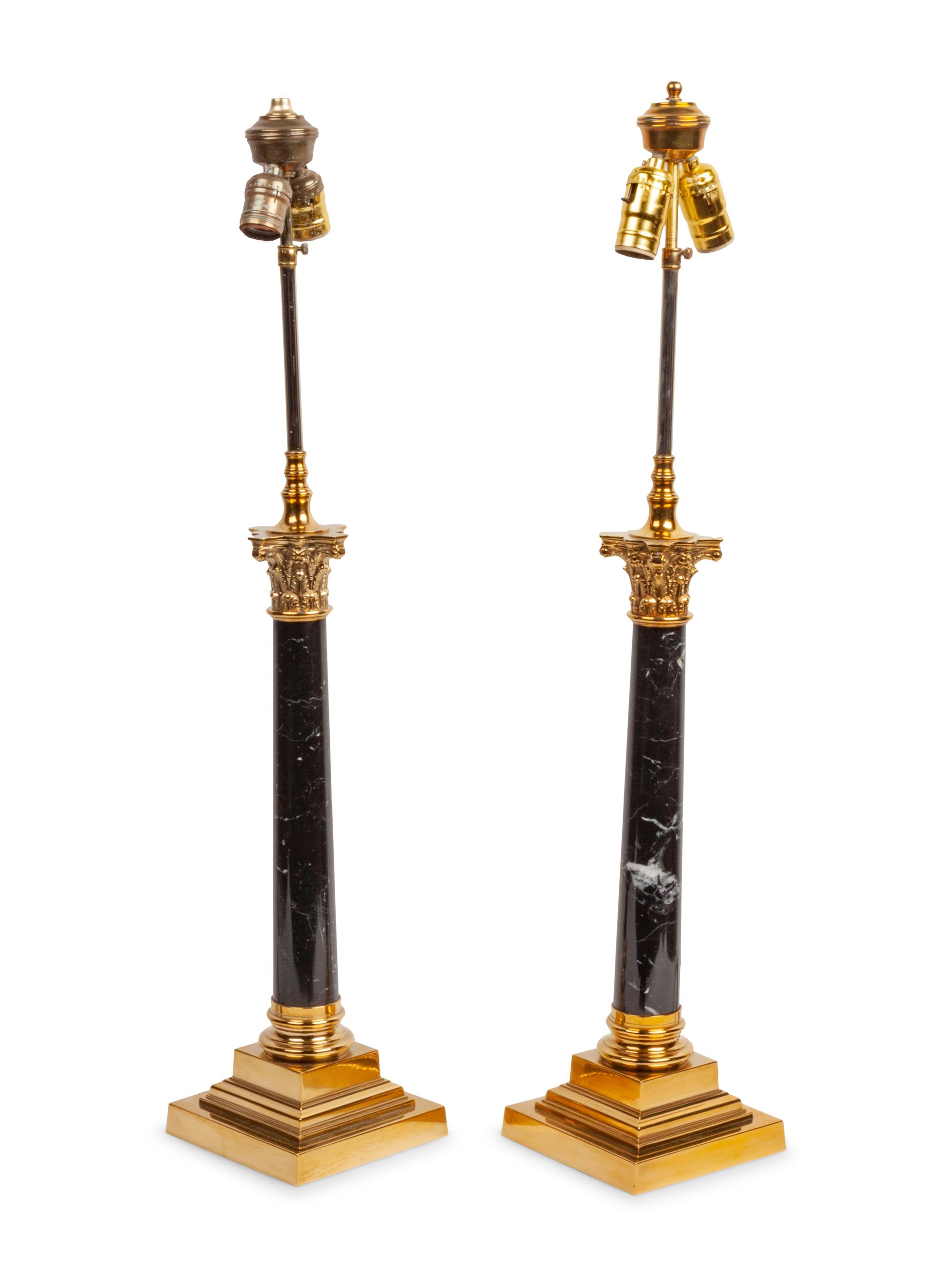 Two Pairs of Glass and Marble Empire Style Lamps
