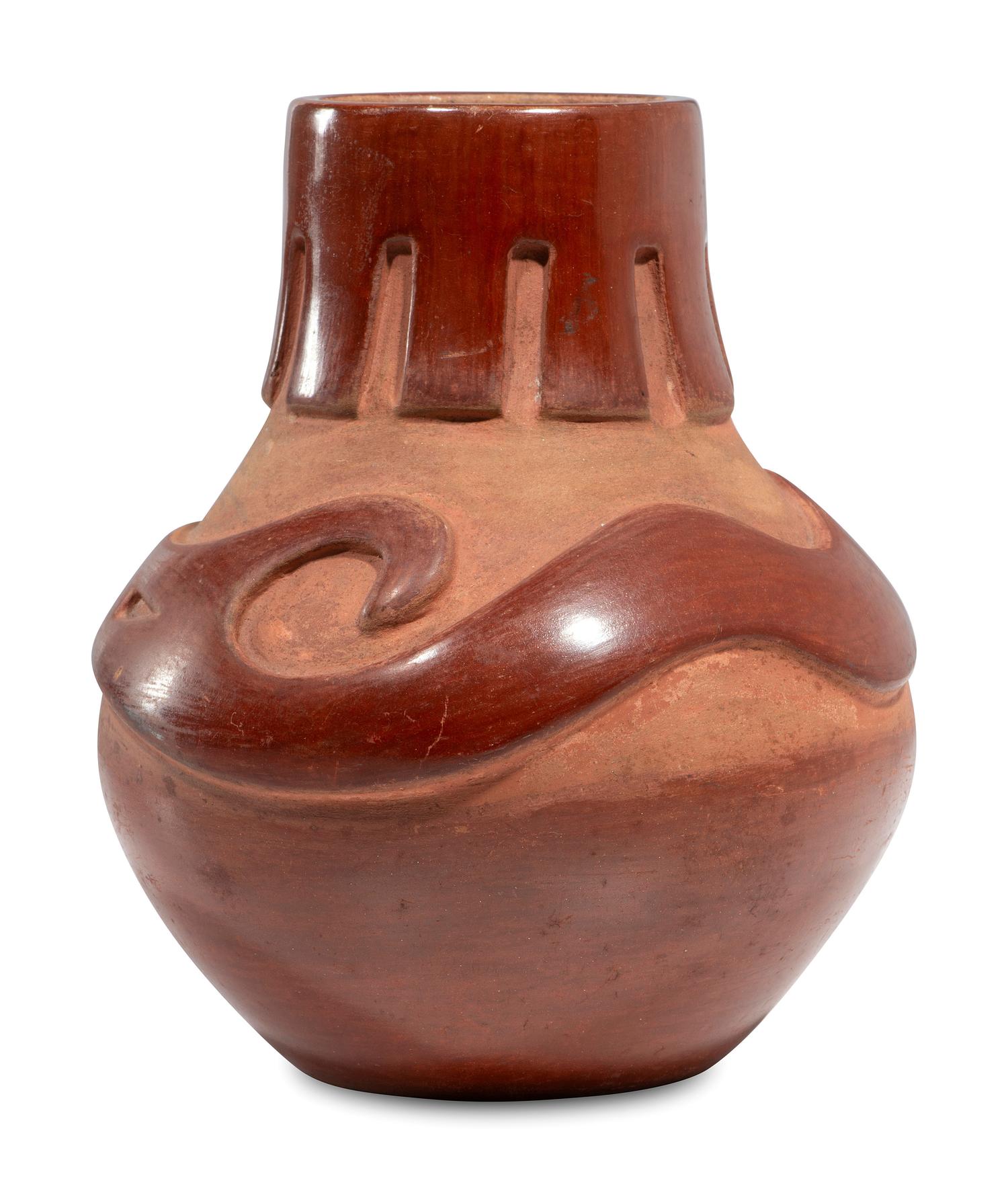 Santa Clara Redware Pottery Vase, with Avanyu