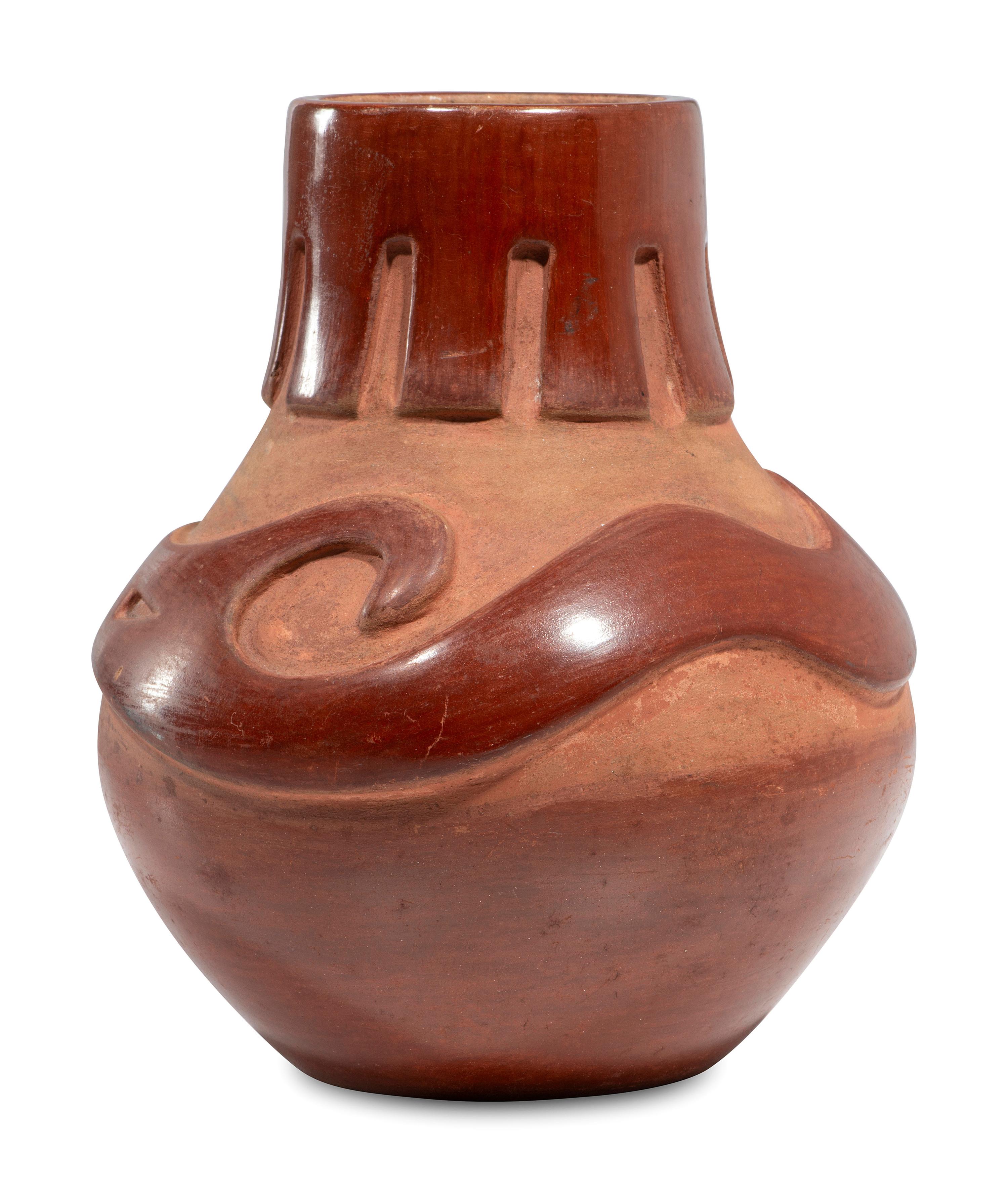Santa Clara Redware Pottery Vase, with Avanyu