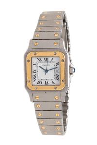 CARTIER, STAINLESS STEEL AND 18K YELLOW GOLD 'SANTOS' WRISTWATCH