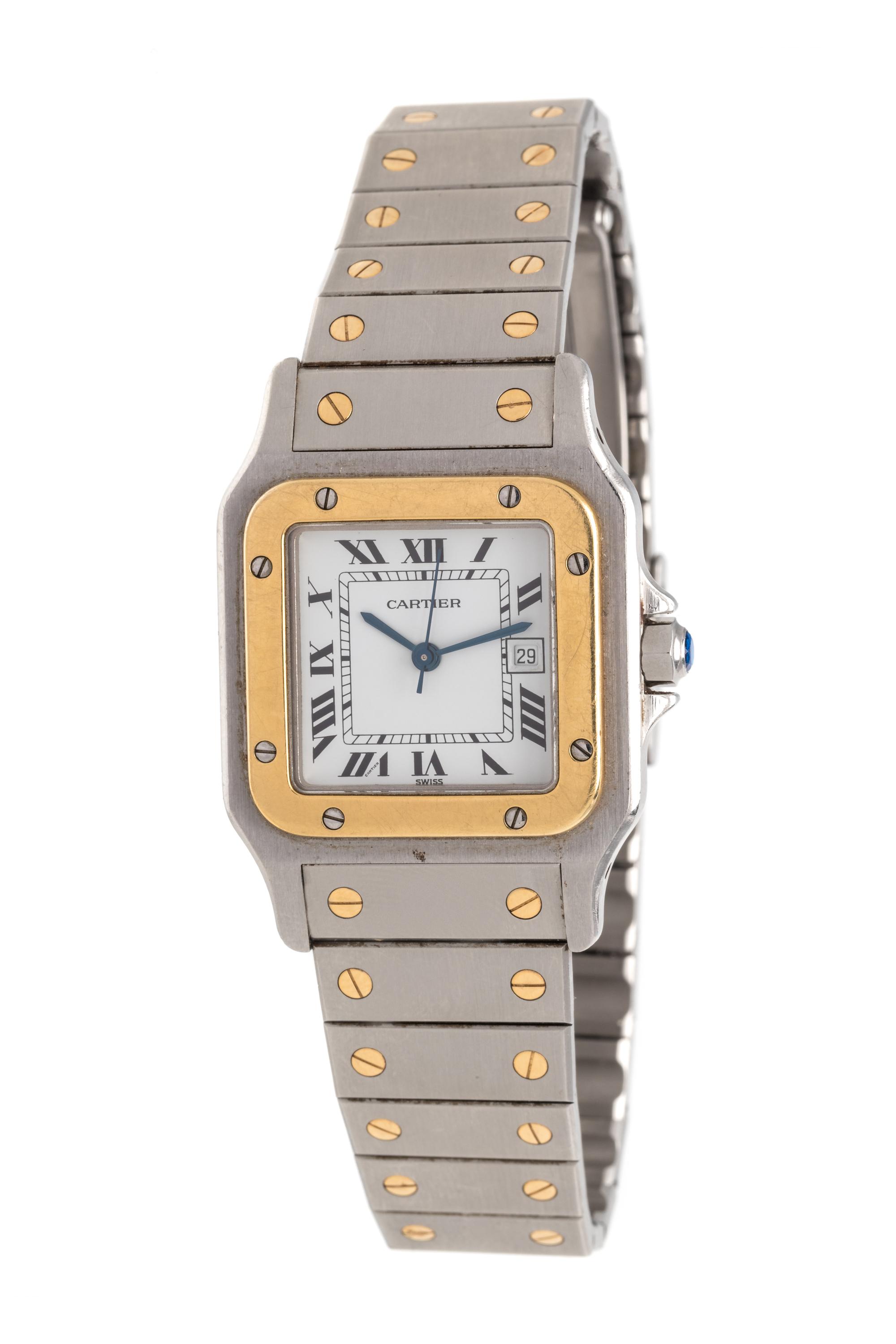 CARTIER, STAINLESS STEEL AND 18K YELLOW GOLD 'SANTOS' WRISTWATCH