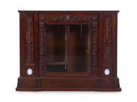 An English Jasperware Mounted Carved Burlwood Cabinet