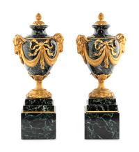 A Pair of French Gilt Bronze and Marble Urns