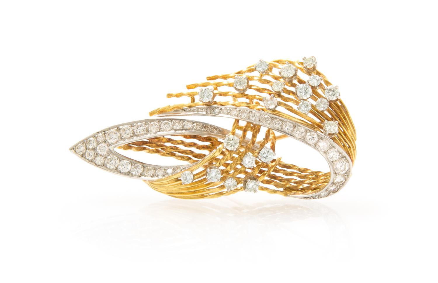 A Platinum, 18 Karat Yellow Gold and Diamond Brooch, France, 10.90 dwts.