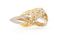 A Platinum, 18 Karat Yellow Gold and Diamond Brooch, France, 10.90 dwts.