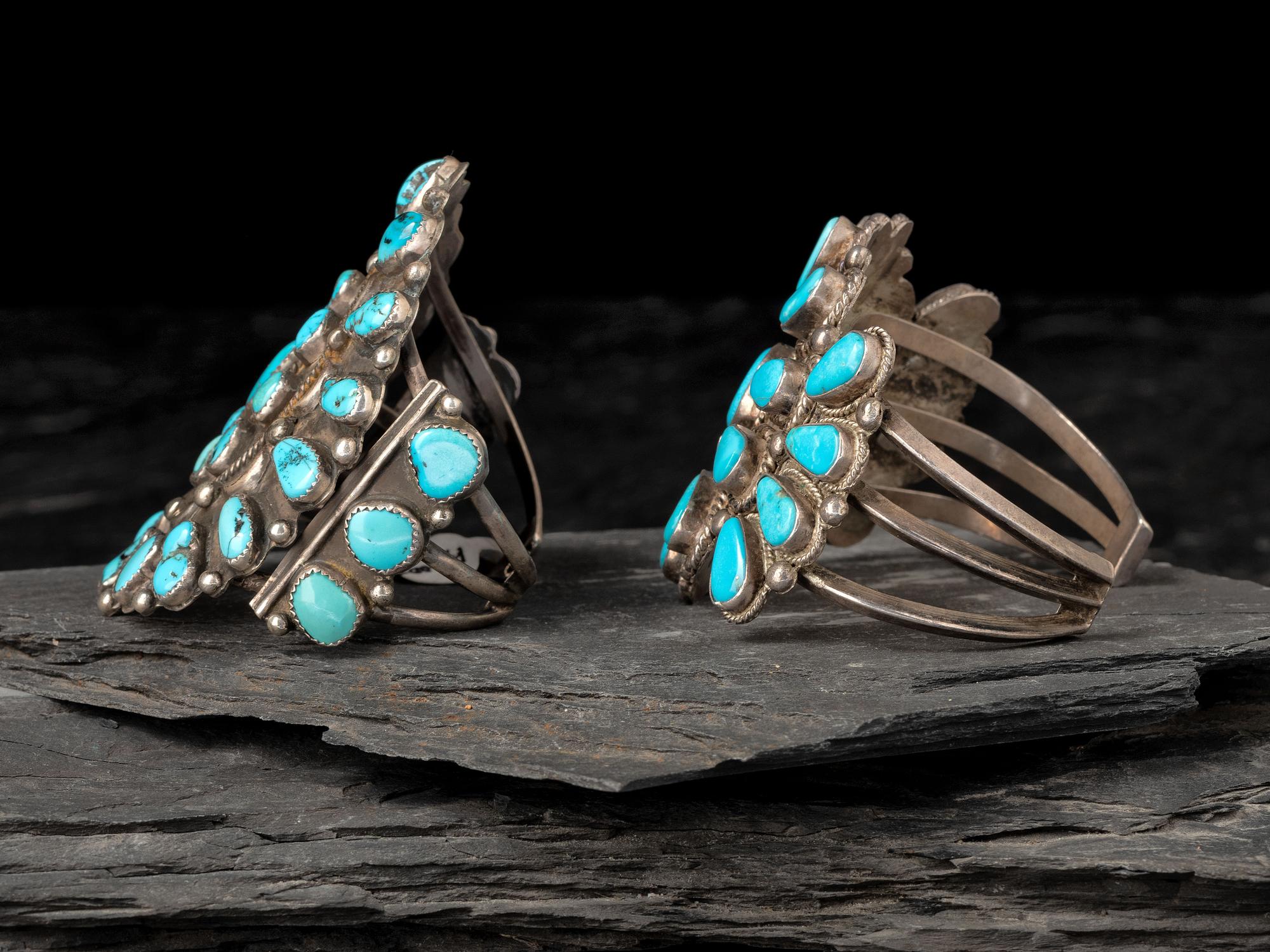 Navajo Silver and Turquoise Cluster Cuff Bracelet