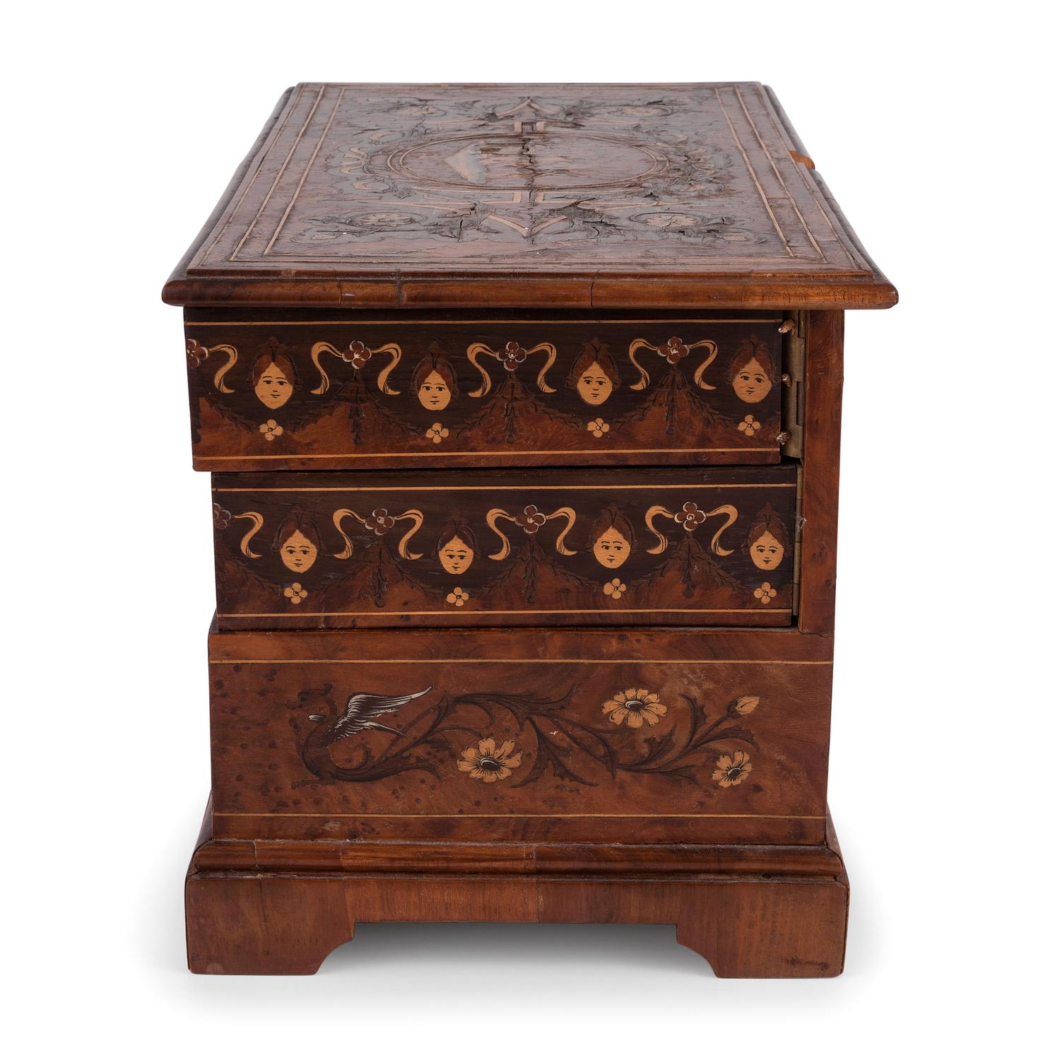 A Continental Marquetry Jewelry Casket
