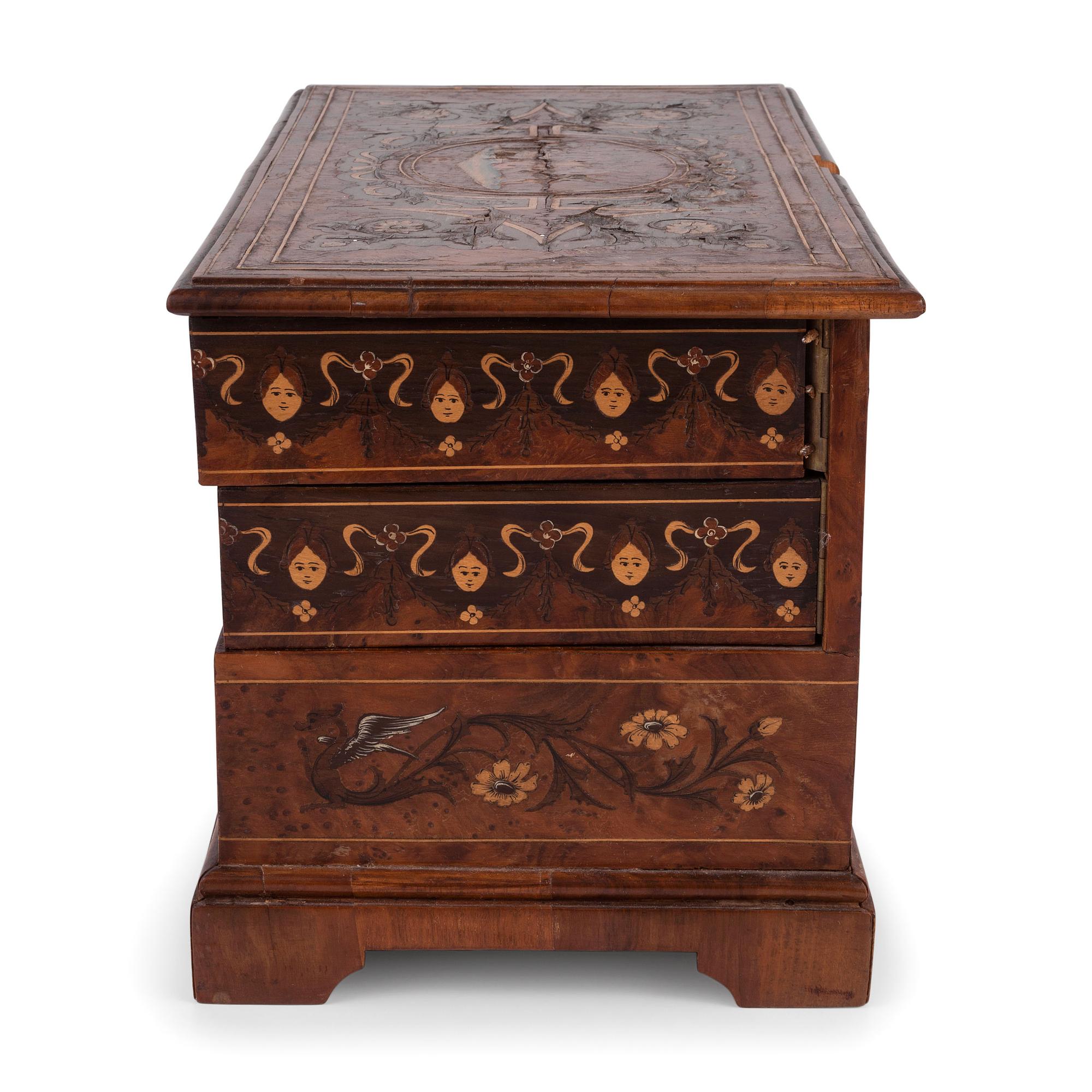 A Continental Marquetry Jewelry Casket