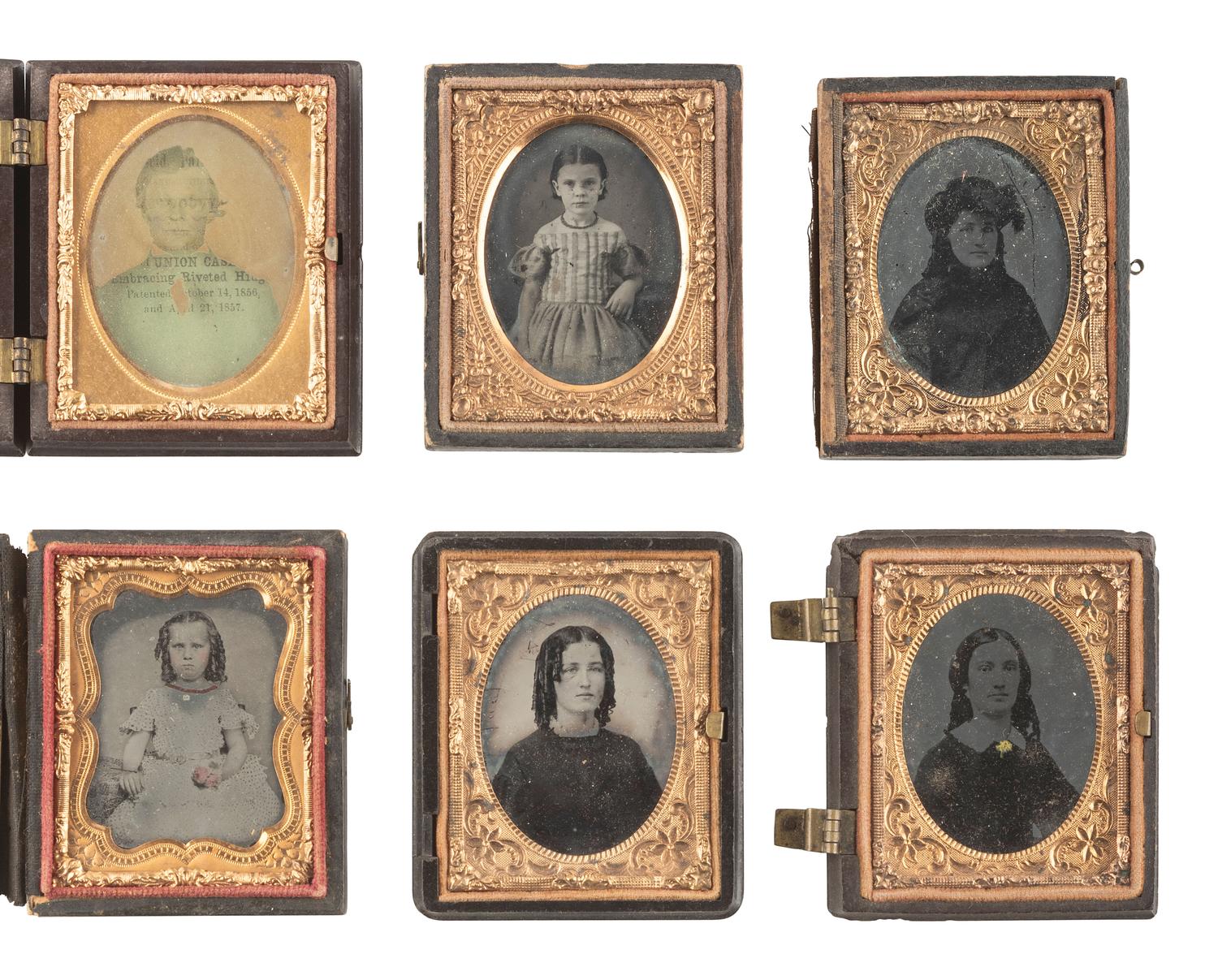 [EARLY PHOTOGRAPHY]. 45 daguerreotypes, ambrotypes, and tintypes of men, women, and children, some in Union cases.