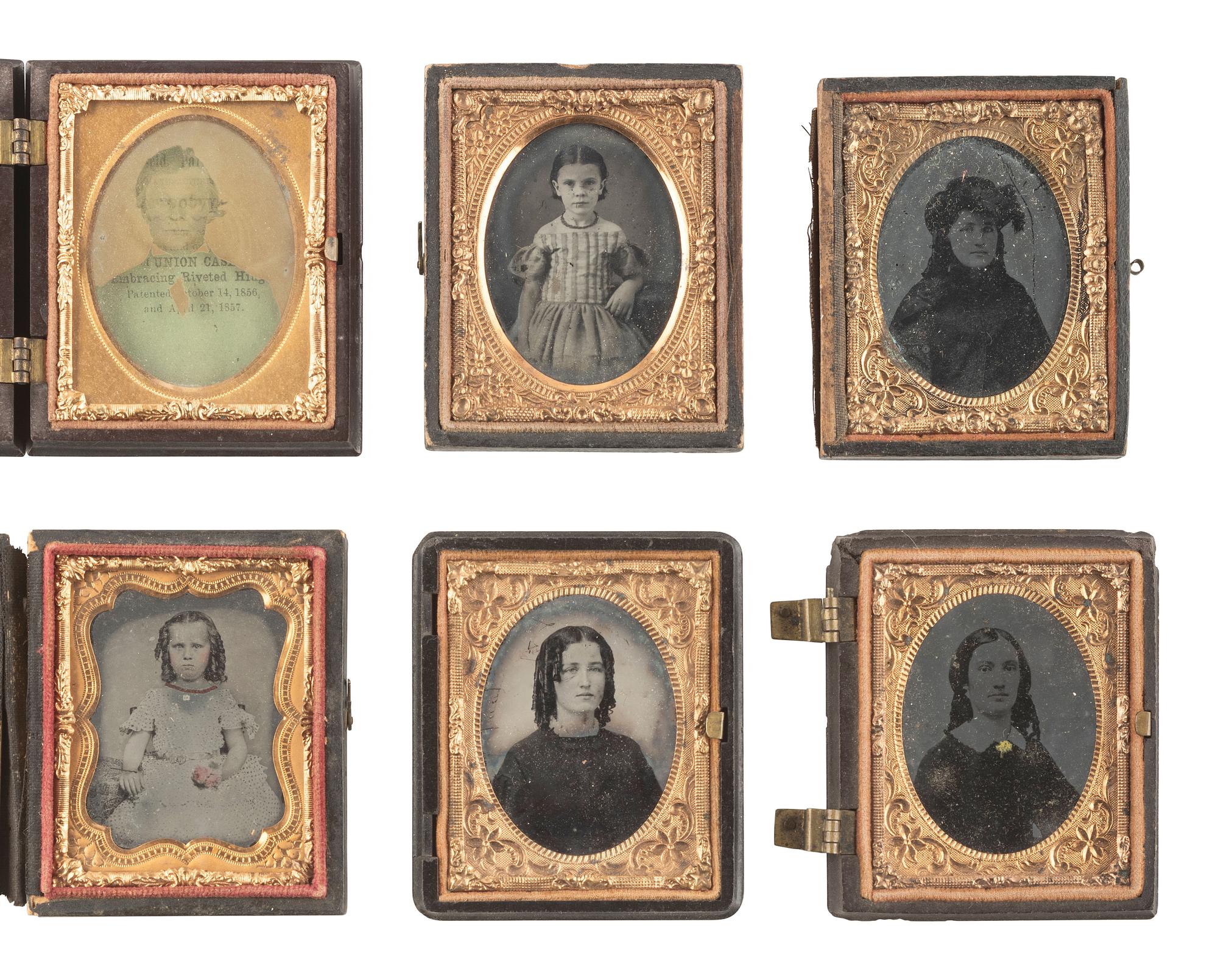 [EARLY PHOTOGRAPHY]. 45 daguerreotypes, ambrotypes, and tintypes of men, women, and children, some in Union cases.