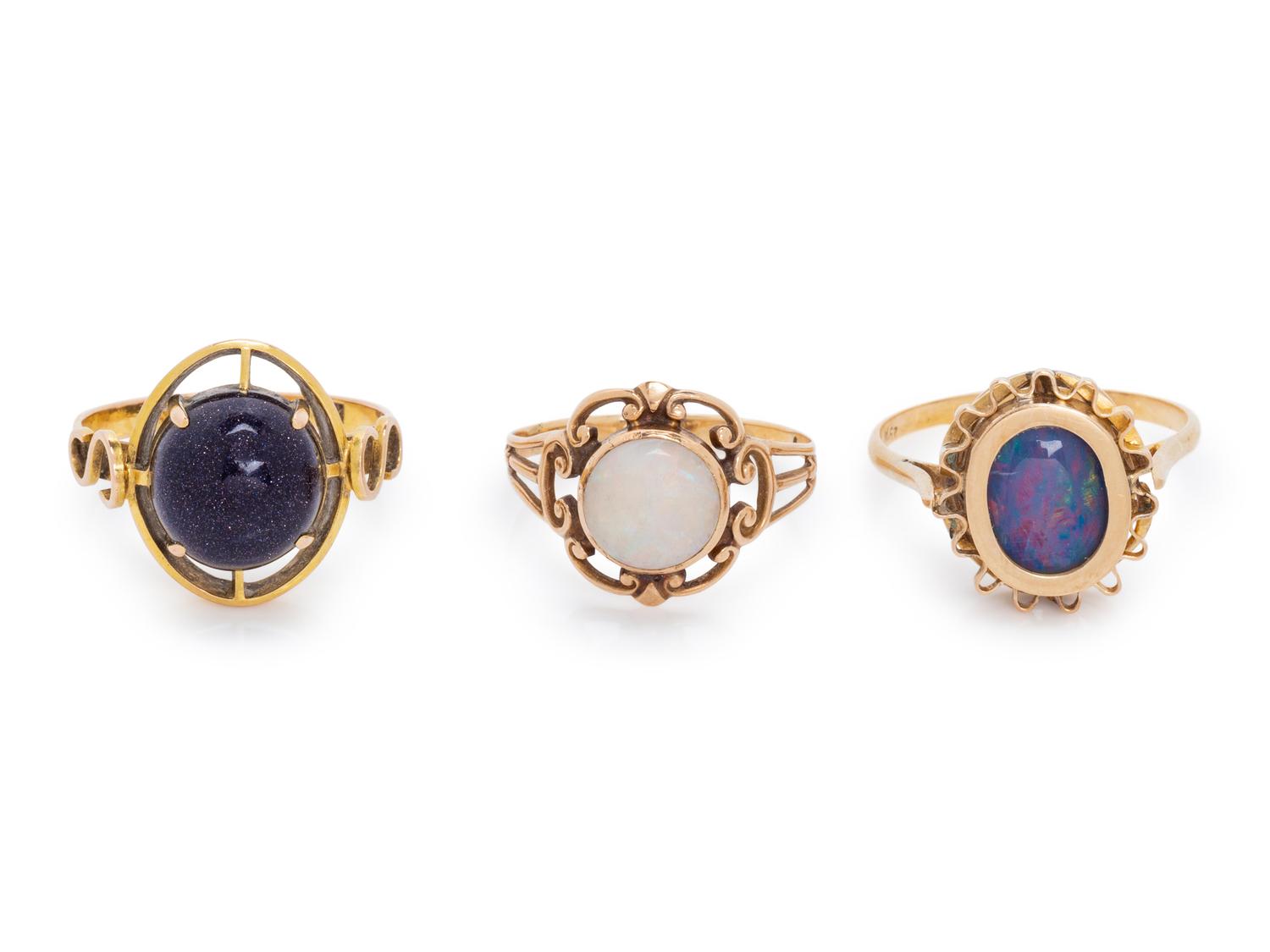 A Collection of Yellow Gold and Gemstone Rings,
