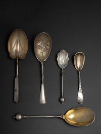 Five American Silver Serving Spoons
